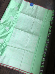 Katan Silk Banarasi - Mint Green Khadwa Silver Zari Woven