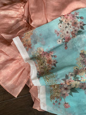 Designer Chiffon Silk - Peach Frill Saree