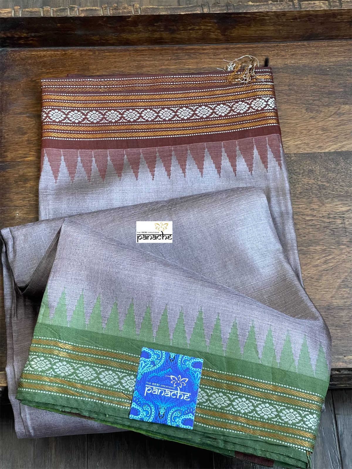 Pure Tussar Silk - Grey Mauve Green