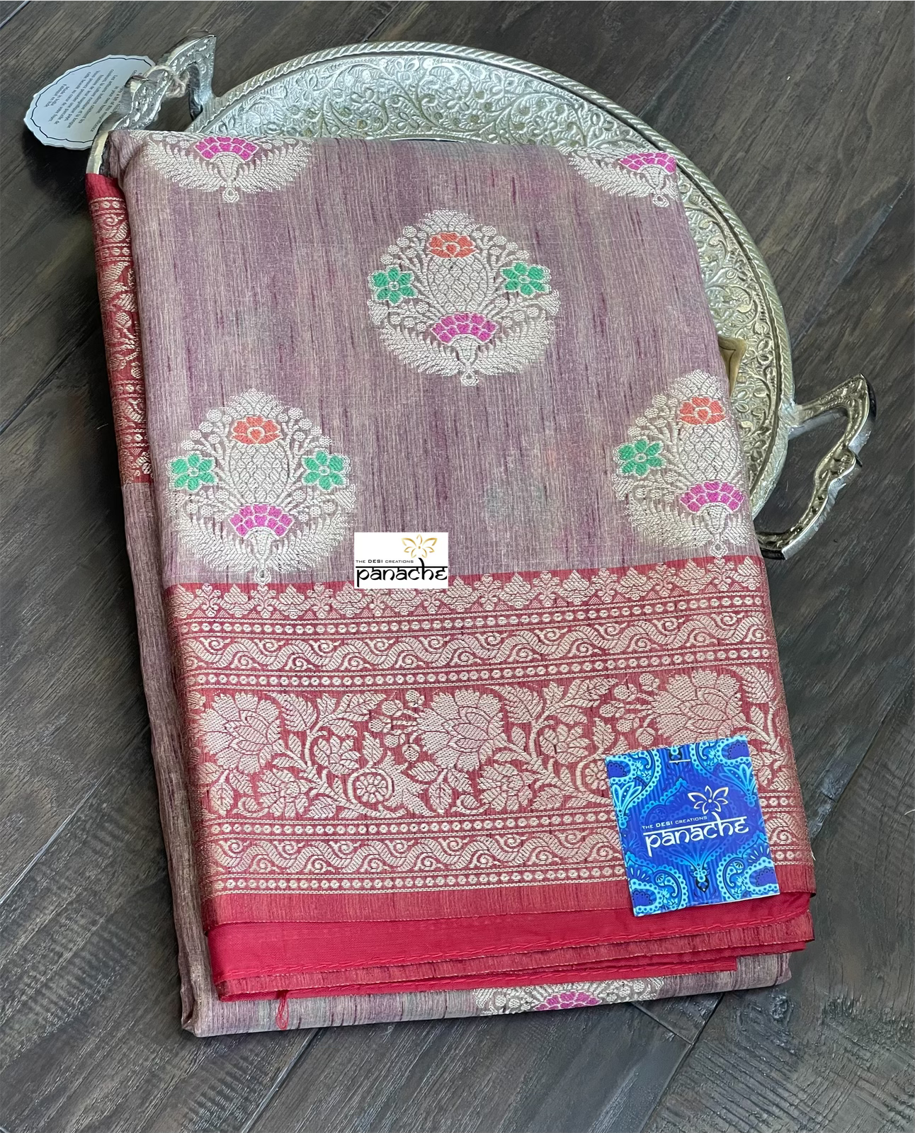 Soft Dupion Banaras Saree - Onion Pink Magenta Meenakari