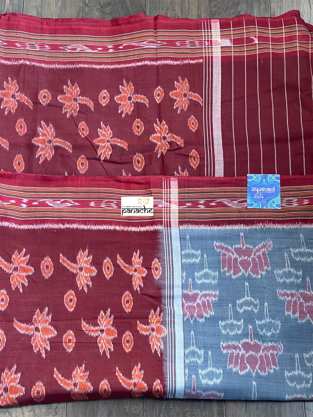 Pure Sambalpuri Cotton - Grey Pink Lotus