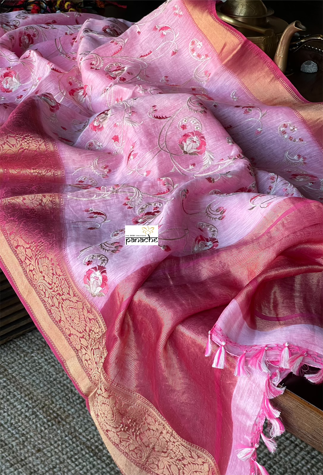 Embroidered Linen Silk - Bubblegum Pink