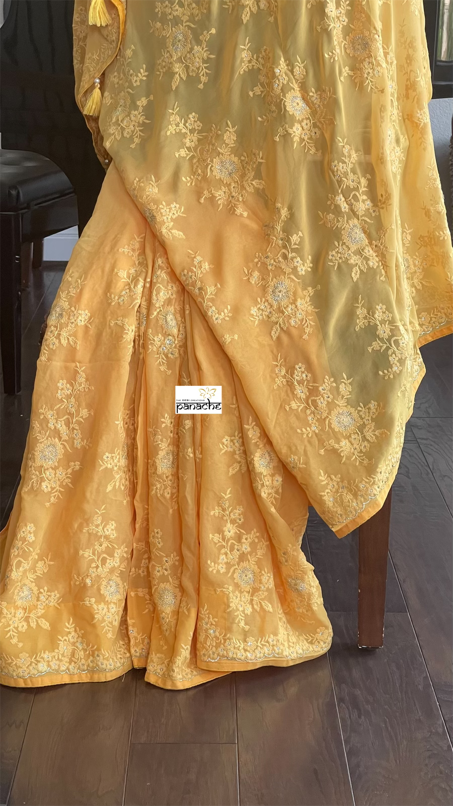 Designer Georgette Chikankari - Orange Yellow