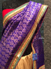 Designer Tussar Silk - Purple Golden Half Half