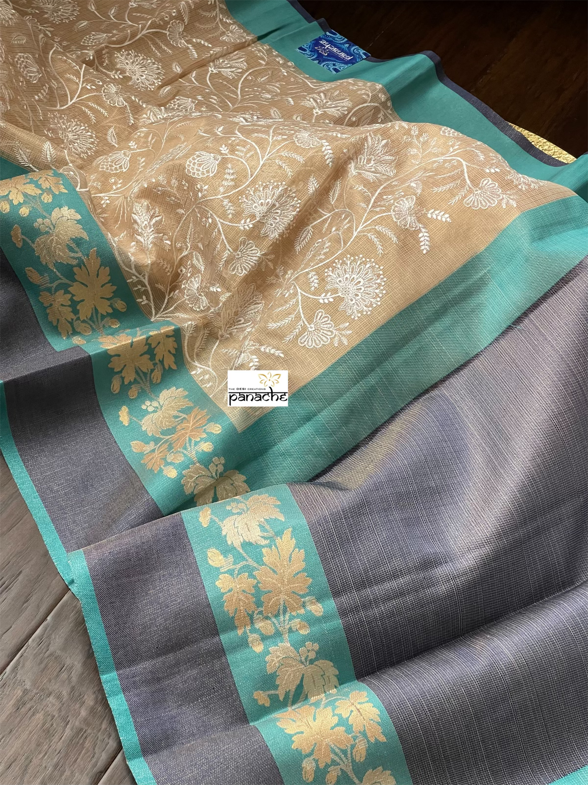 Tissue Kota Silk Embroidered - Golden Beige FIrozi