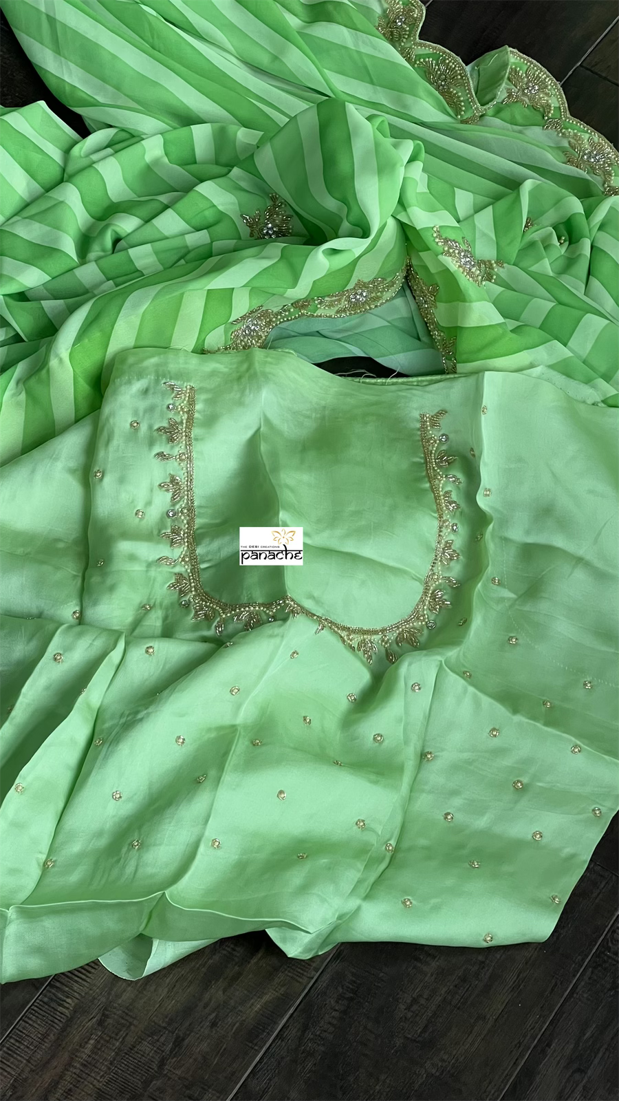 Designer Georgette - Light Green Leheriya Embroidered