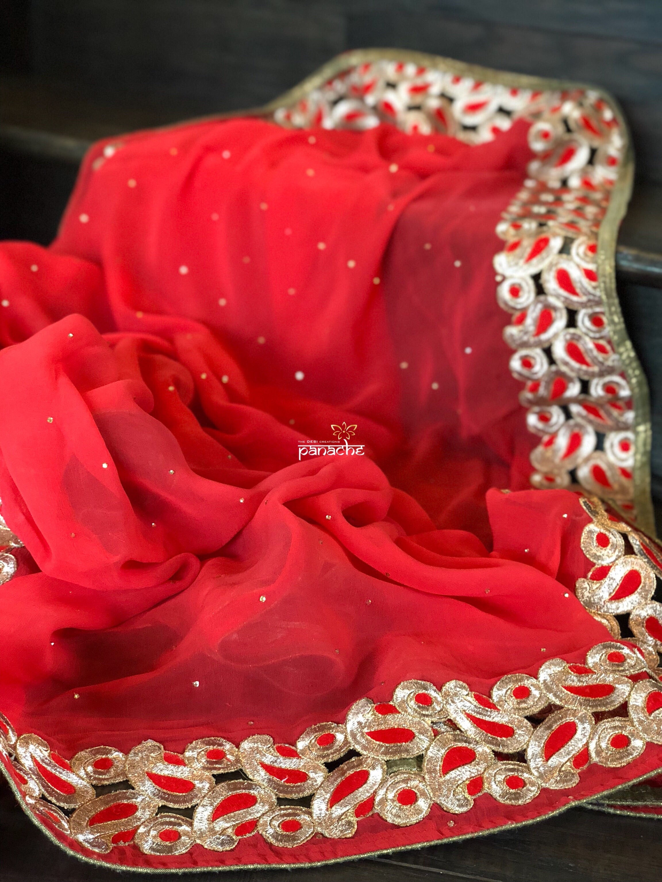 Designer Chiffon- Red Zari border