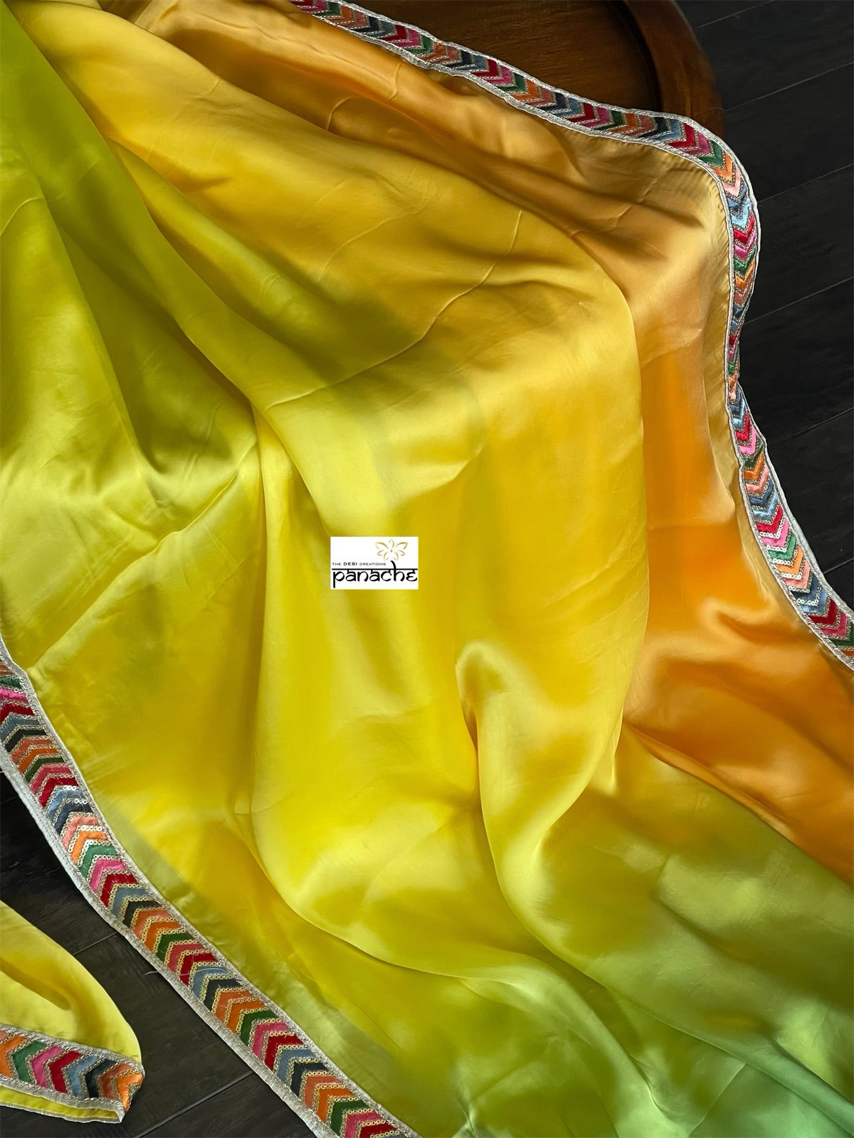 Designer Satin Silk - Yellow Green Shaded
