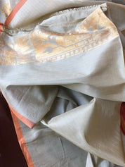 Silk Banarasi - Soft Fern Grey Rust