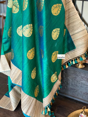 Tussar Silk Banarasi - Shot Rama Green Gicha