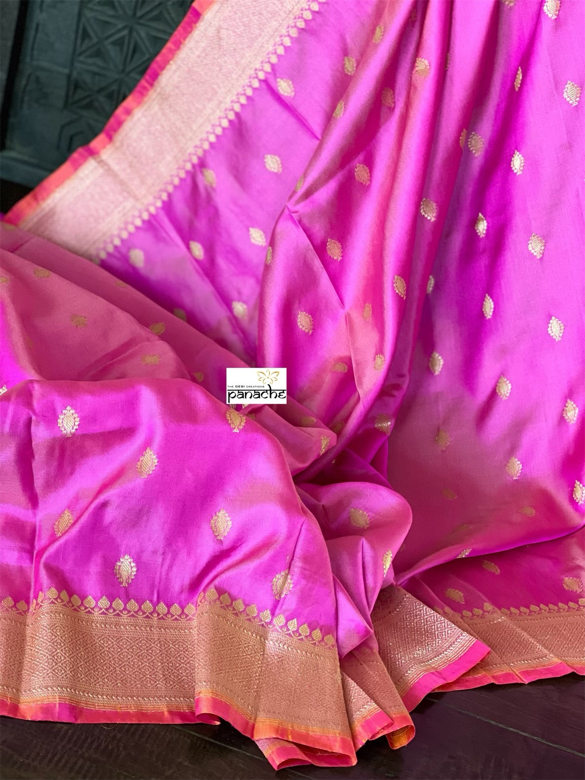 Pure Silk Iktara Banarasi - Pink Antique Golden Zari