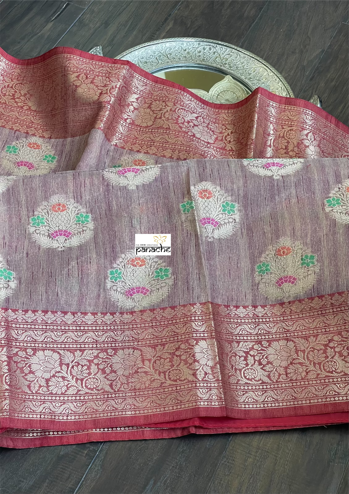 Soft Dupion Banaras Saree - Onion Pink Magenta Meenakari