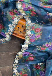 Designer Organza Floral - Teal Blue Green