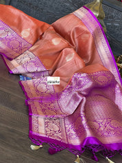 Tussar Silk Banarasi - Rust Orange Purple