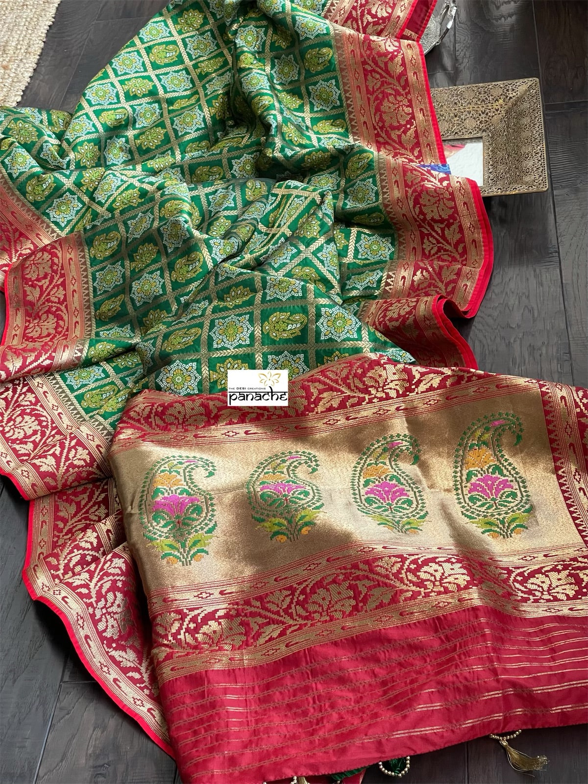Soft Silk Banarasi - Green Red Woven