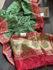 Soft Silk Banarasi - Green Red Woven