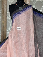 Pure Handloom Linen - Peach Blue Jamdaani Weave