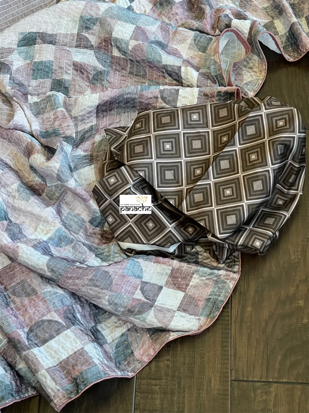 Designer Satin Georgette Sequin - Light Violet Gray