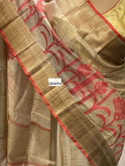 Tussar Silk Banarasi - Beige Red Antique Zari