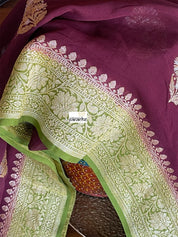Khaddi Georgette Banarasi - Maroon Mehendi Green Kadwa