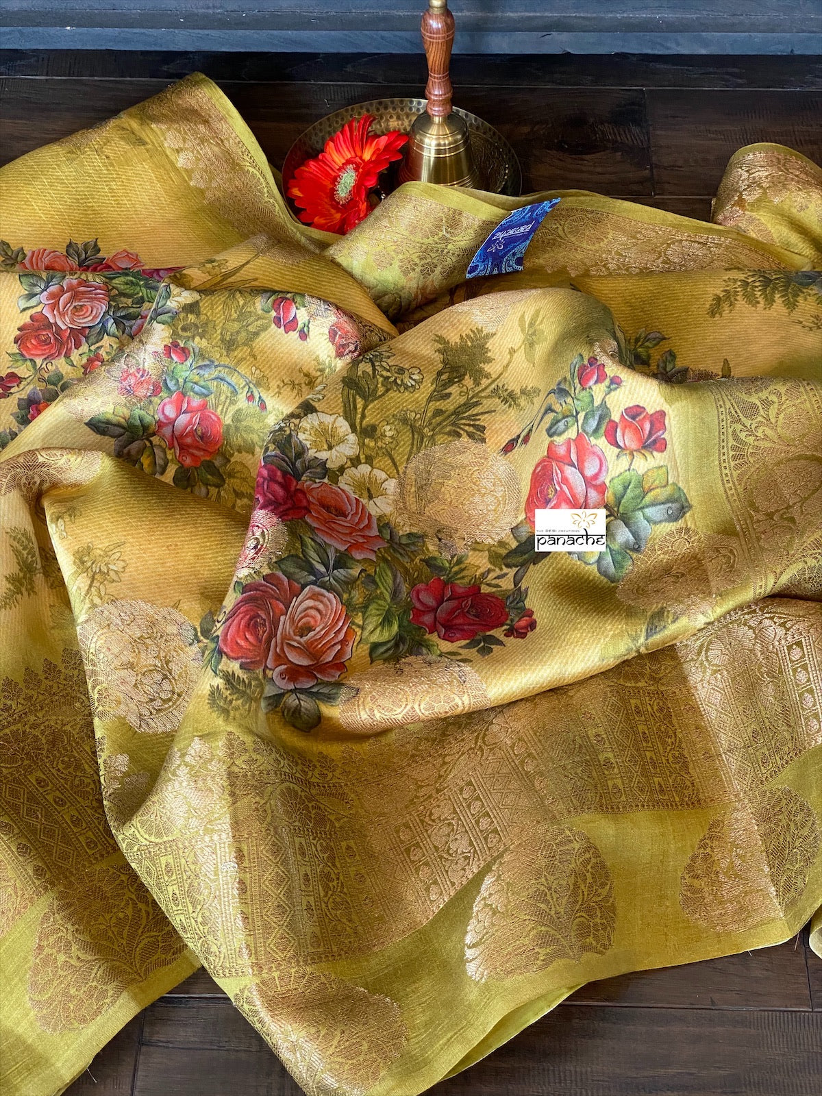 Chiniya Silk Banarasi Floral - Ochre Yellow