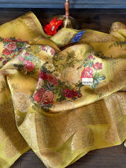 Chiniya Silk Banarasi Floral - Ochre Yellow