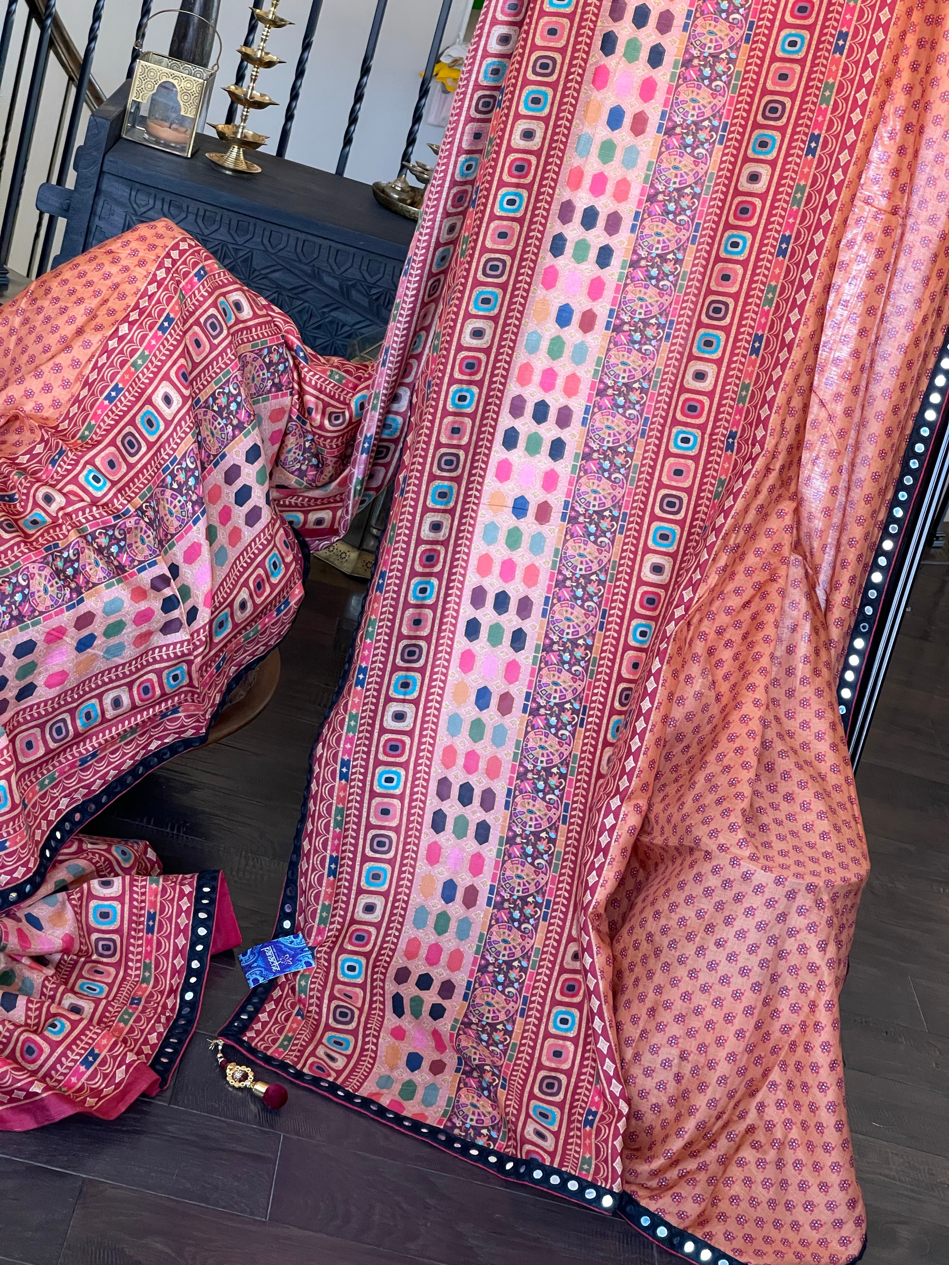 Muslin Soft Silk Printed - Peach Orange Maroon