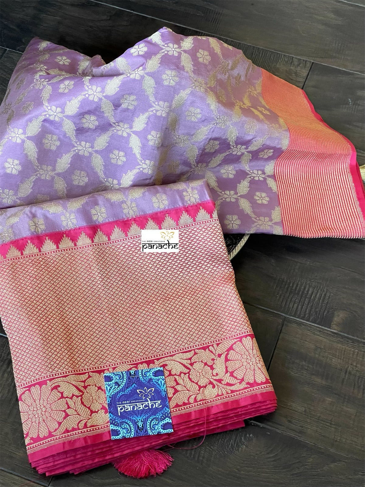 Pure Silk Banarasi - Lavender Mauve Pink Antique Golden Zari