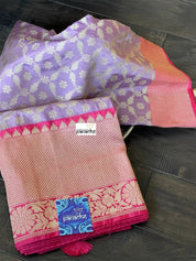 Pure Silk Banarasi - Lavender Mauve Pink Antique Golden Zari