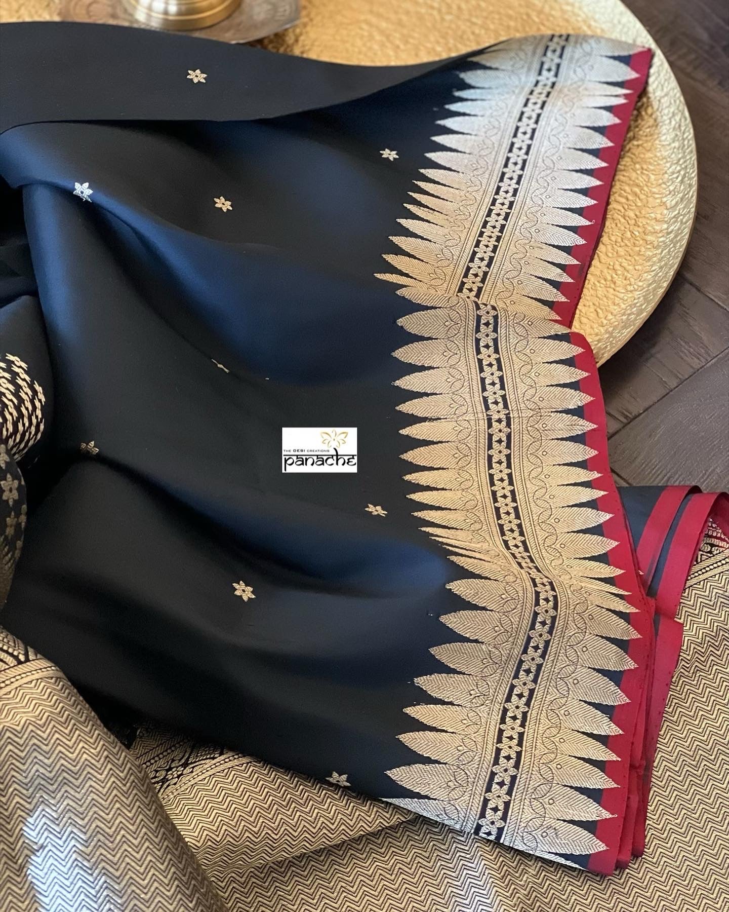 Katan Silk Banarasi - Black Red Kadwa