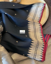 Katan Silk Banarasi - Black Red Kadwa
