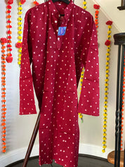 Bandhej Kurta Men - Maroon Red 3XL-46 (52 inches)