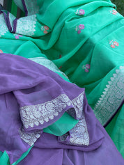Khaddi Georgette Banarasi - Green Purple Khadhua Woven