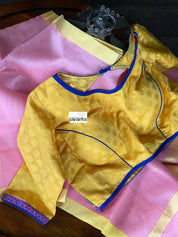 Pure Chanderi Organza Silk - Pink Yellow Checkered