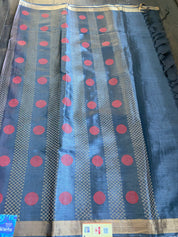 Tussar Silk - Hot Pink Grayish Black
