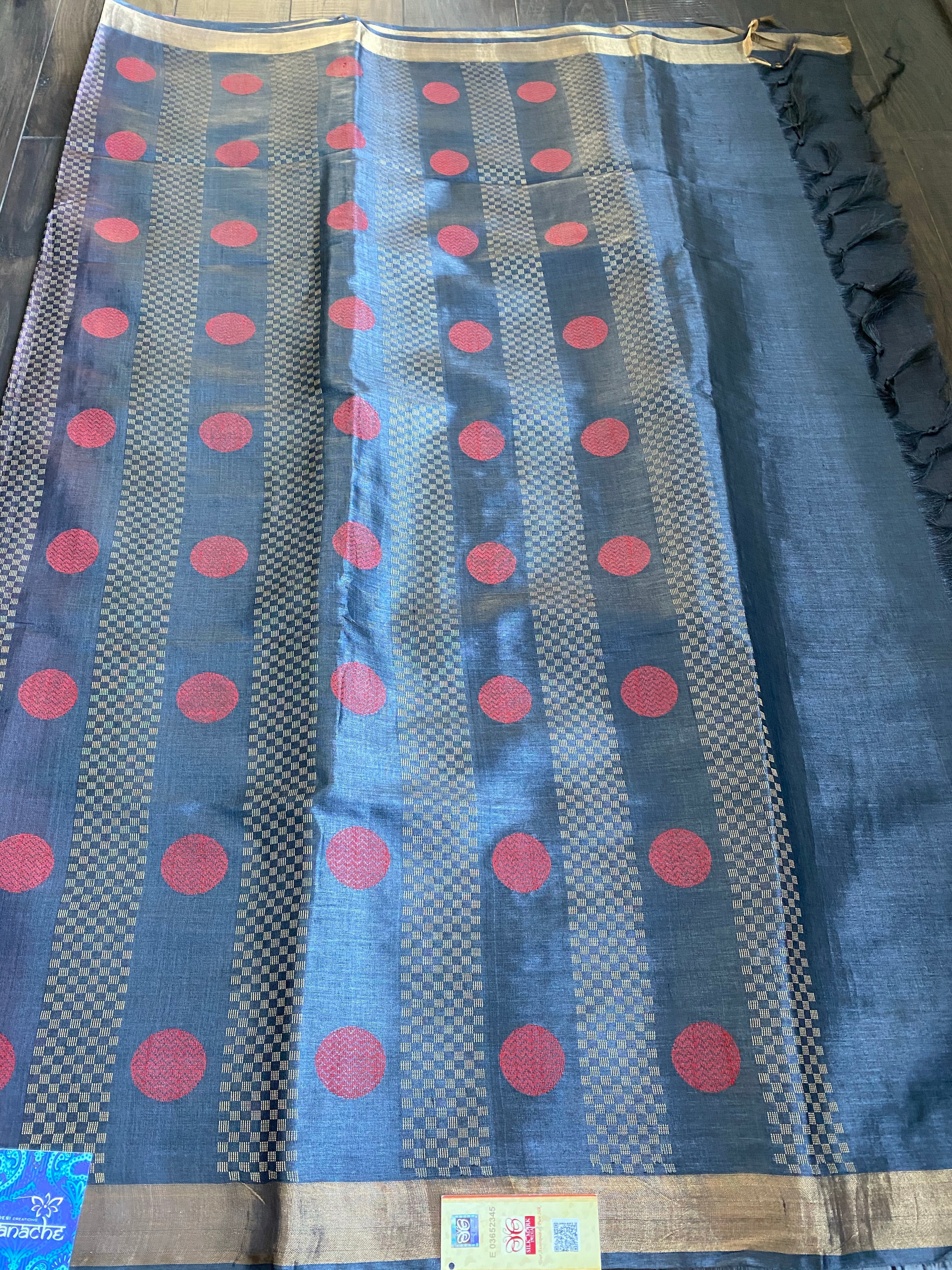 Tussar Silk - Hot Pink Grayish Black