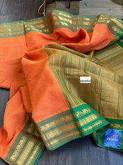Gadwal Pure Cotton - Orange Green