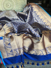Tanchoi Silk Banarasi - Blue Antique Golden Zari