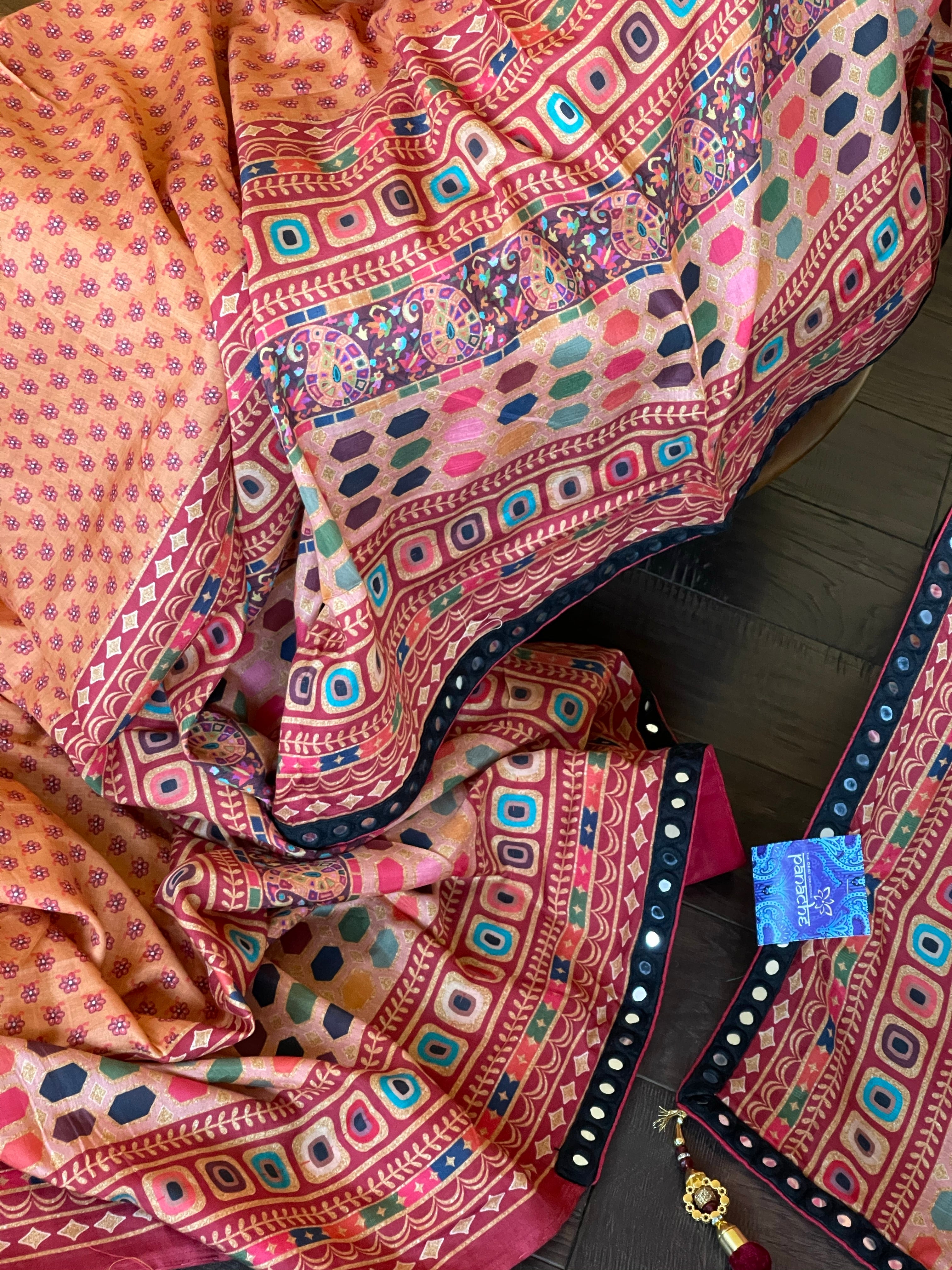 Muslin Soft Silk Printed - Peach Orange Maroon