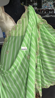 Designer Georgette - Light Green Leheriya Embroidered