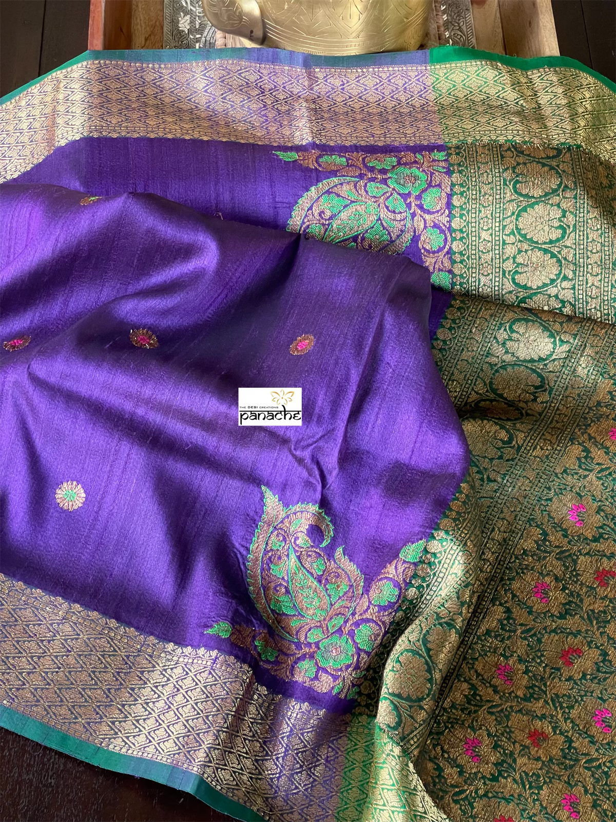 Tussar Silk Banarasi - Purple Green Jewel Tone
