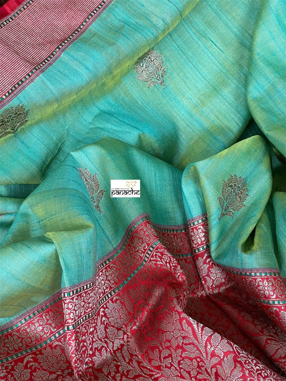 Pure Tassur Silk Banarasi - Sea Green Red