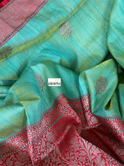 Pure Tassur Silk Banarasi - Sea Green Red