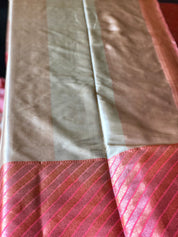 Pure Katan Silk Benarasi - Ivory Pink Golden Silver Zari