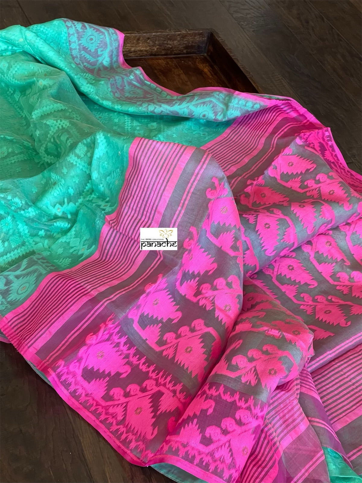 Jamdaani Soft - Turquoise Green Pink
