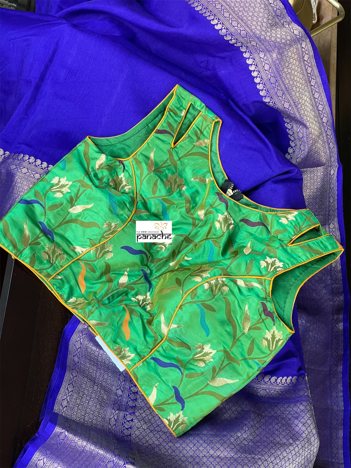 Designer Blouse - Green Blue Meenakari