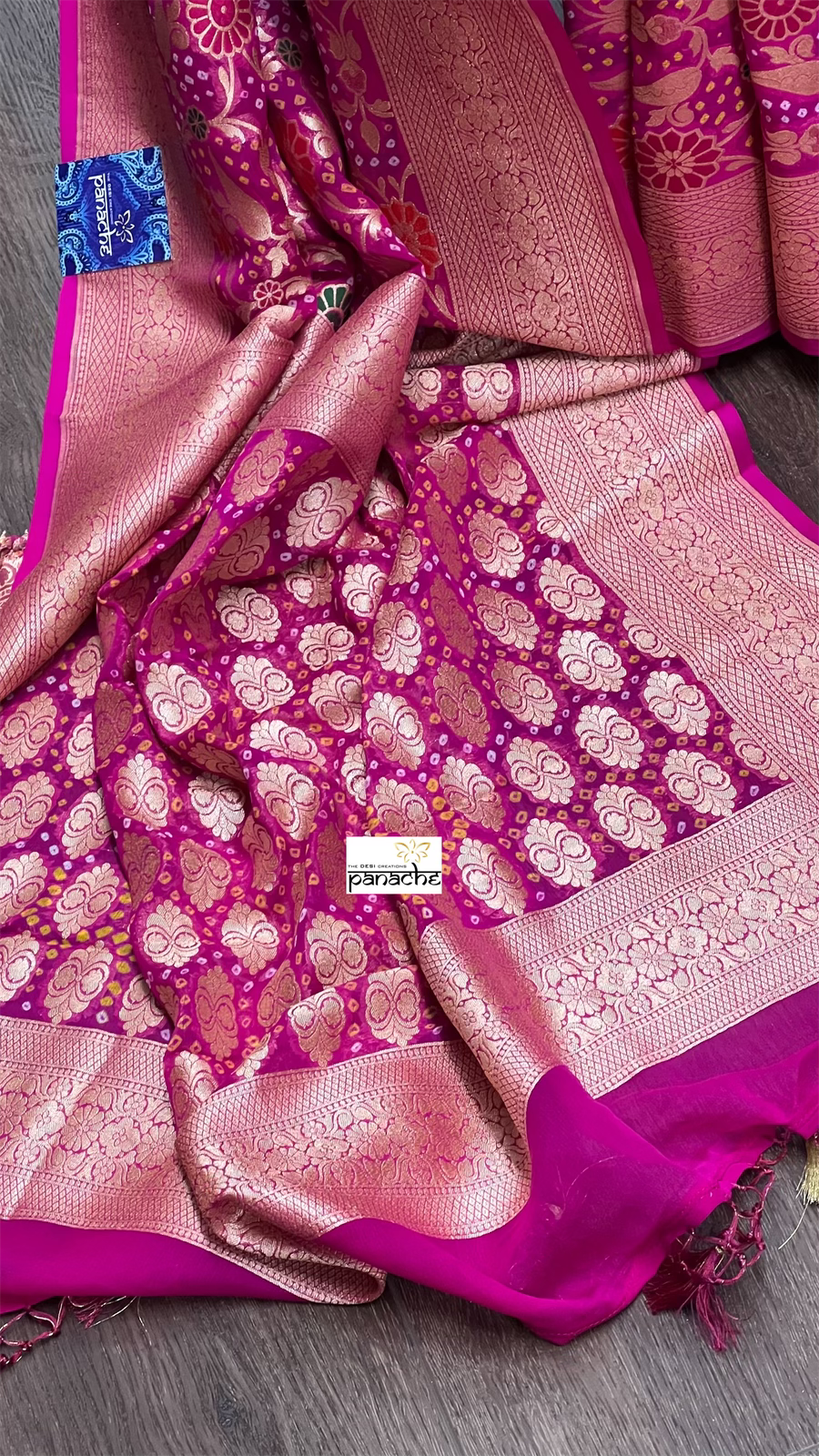 Bandhej Khaddi Georgette Banarasi - Magenta Pink