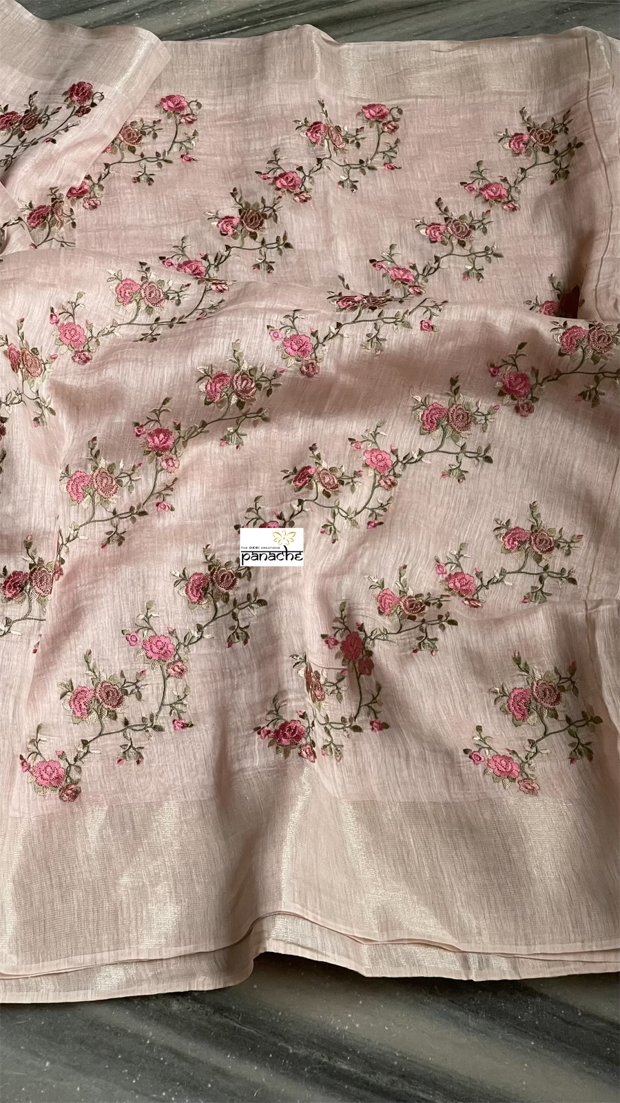 Embroidered Linen Silk- Blush Pink