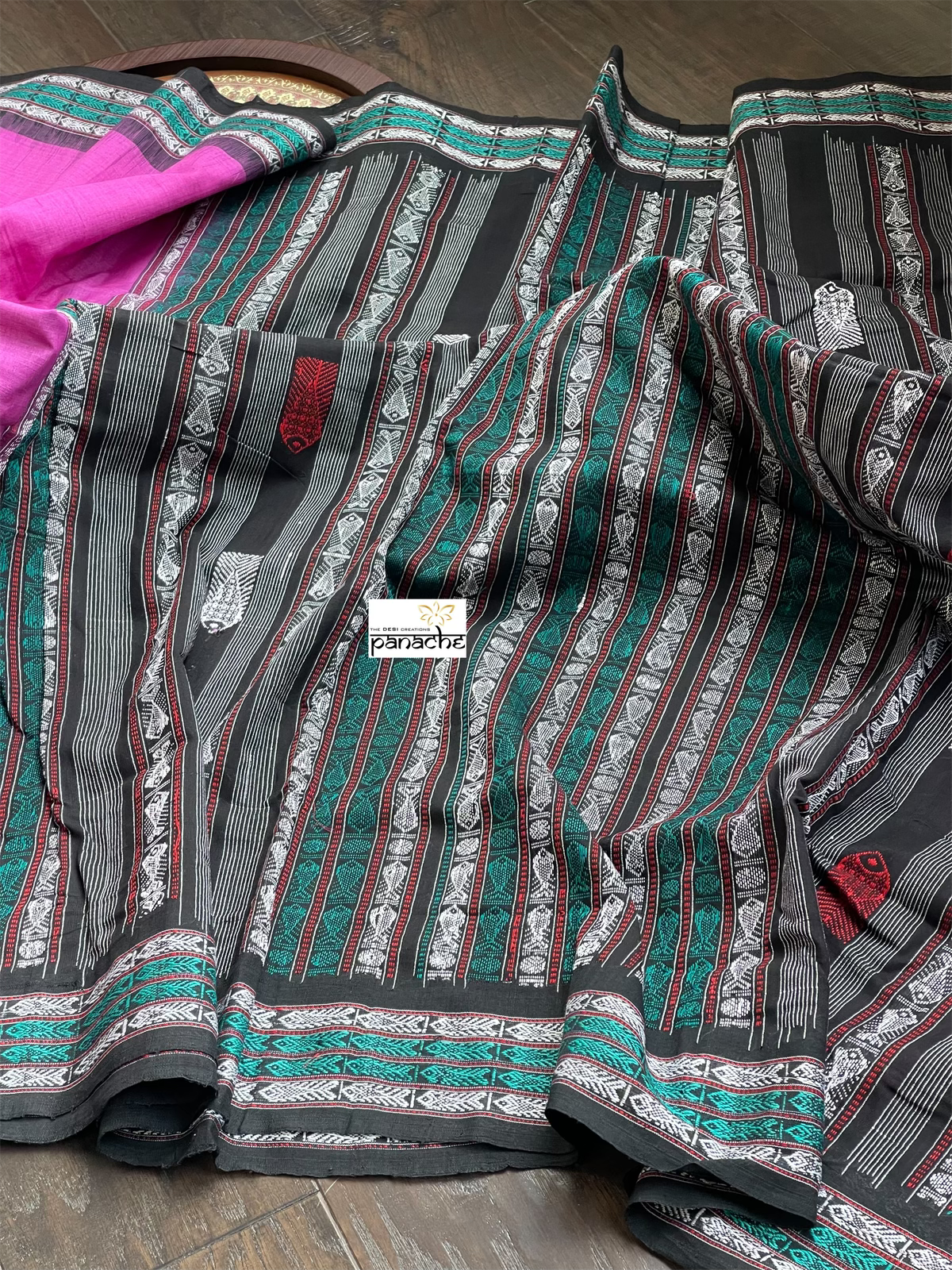 Pure Habaspuri Cotton Handloom - Magenta Black Teal Green