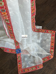 Designer Organza - White Red Sequin woven